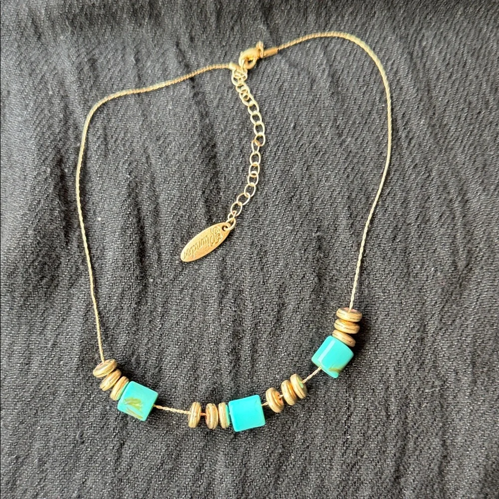 NWT Plunder Gold Necklace with Turquoise Accents